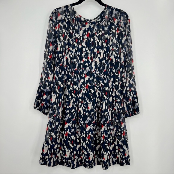 New Club Monaco Delaynee Printed Pintuck Silk Short Mini Dress Sheer Size 8 - Picture 5 of 12